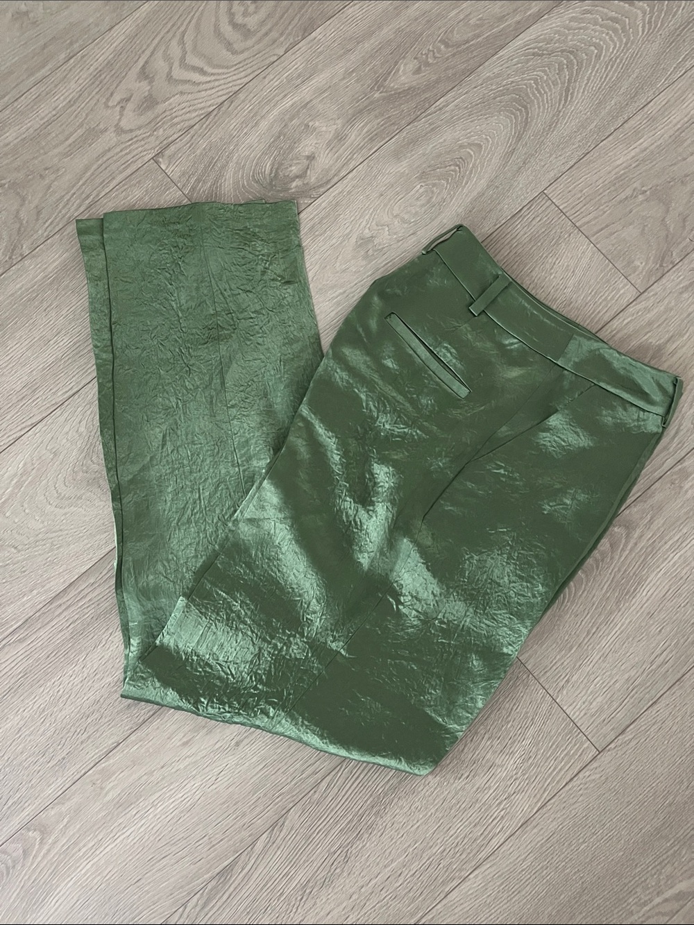 cinq a sept Metallic Forest Green Wide-Leg Pants